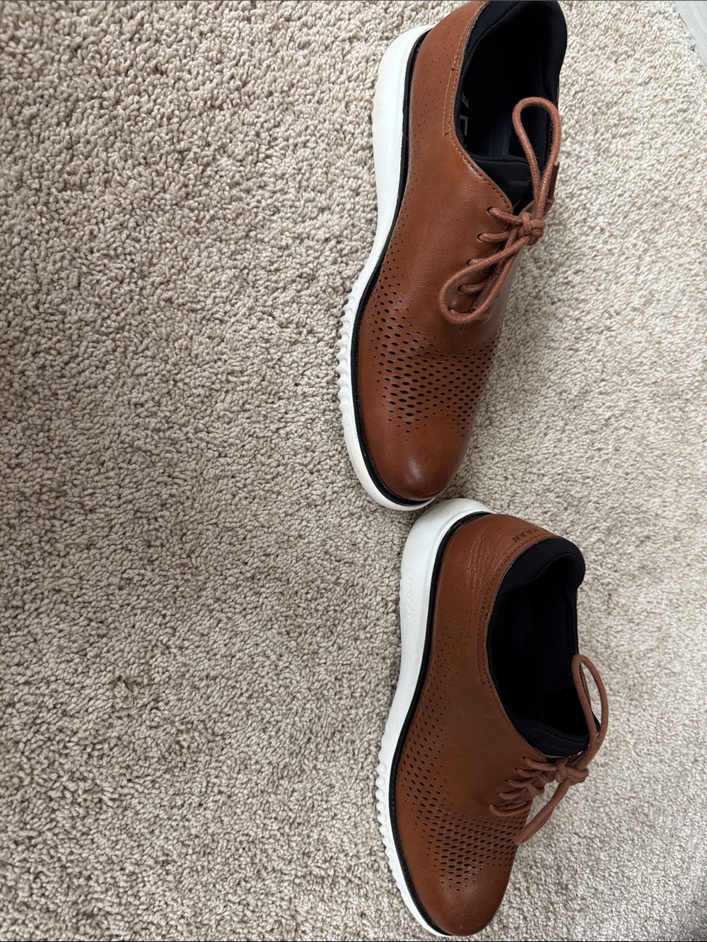 Cole Haan Tan Perforated Leather Lace-Up Oxfords with White Sole